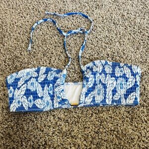 Blue and White Floral Bandeau Bikini Top
